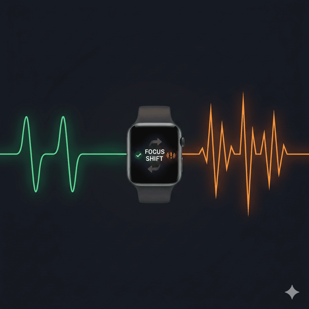 Apple Watch displaying focus status during a work session